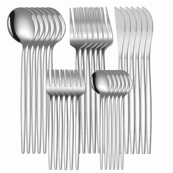 Zhuge 30 Pieces Silver Stainless Steel Flatware Set, Durable Tableware Service for 6 Persons Daily Household Dining Use