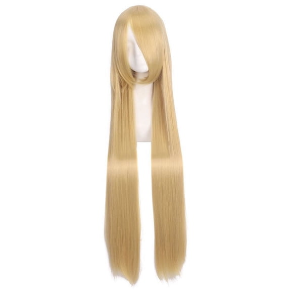 Zhuge 39.4" Long Straight Natural Wigs with Bangs Heat Resistant Synthetic Colorful Cosplay Anime Costume Party Daily Use Wigs for Women,Golden Blonde