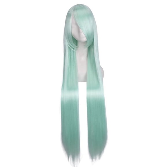 Zhuge 39.4" Long Straight Natural Wigs with Bangs Heat Resistant Synthetic Colorful Cosplay Anime Costume Party Daily Use Wigs for Women,Mint Green