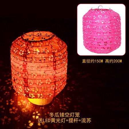 Zhuge 3Pcs Chinese Paper Lanterns with LED Lights, Hollow Out Hanging Paper Lamps with Tassels Walking Sticks Lanterns for Chinese New Year Lanterns Decorations,oval-shaped,7.87in,Rose