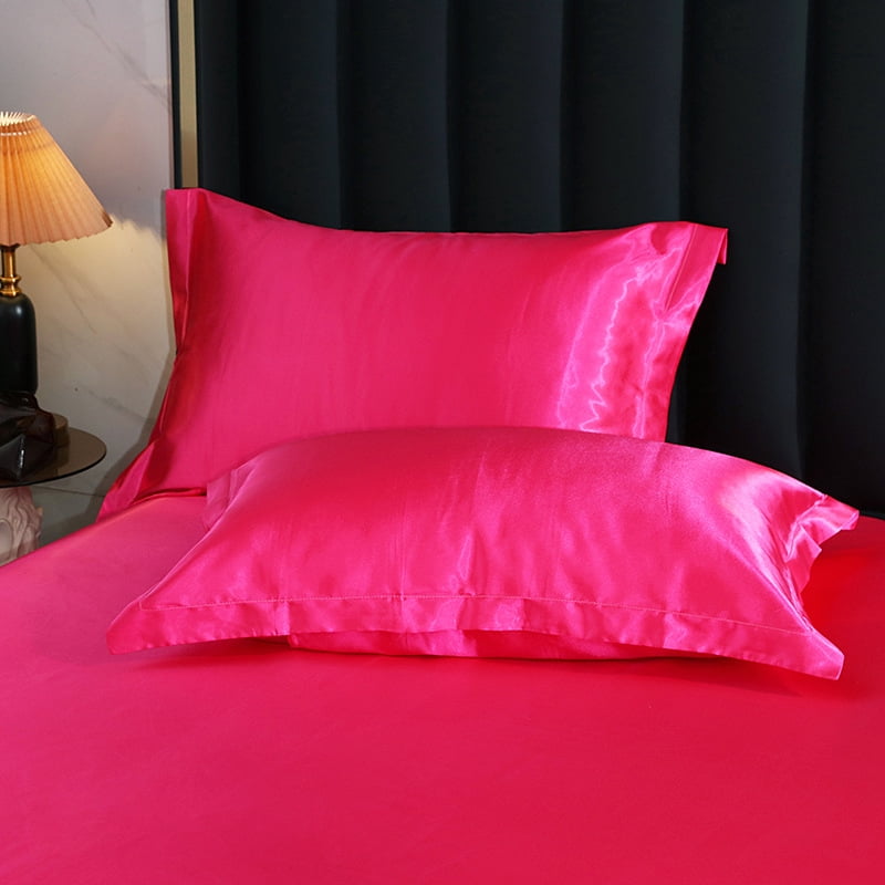 Zhuge 3Pcs Double sided silk pillowcase Soft and skin-friendly, silky touch pillowcase, giving the skin a luxurious hug 18.9x29.13inch(Rose red）