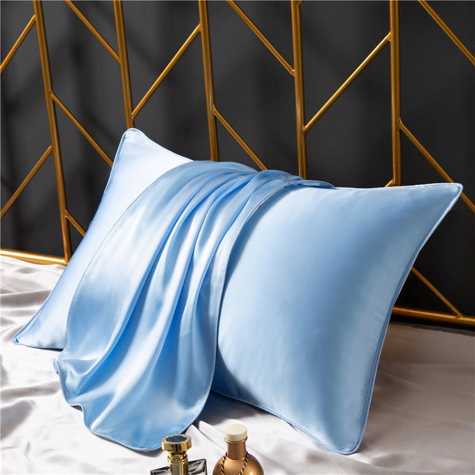 Zhuge 3Pcs Silk pillowcase 100% mulberry silk pillowcase Soft and skin-friendly, silky touch pillowcase, giving the skin a luxurious hug 18.9x29.13inch(blue）