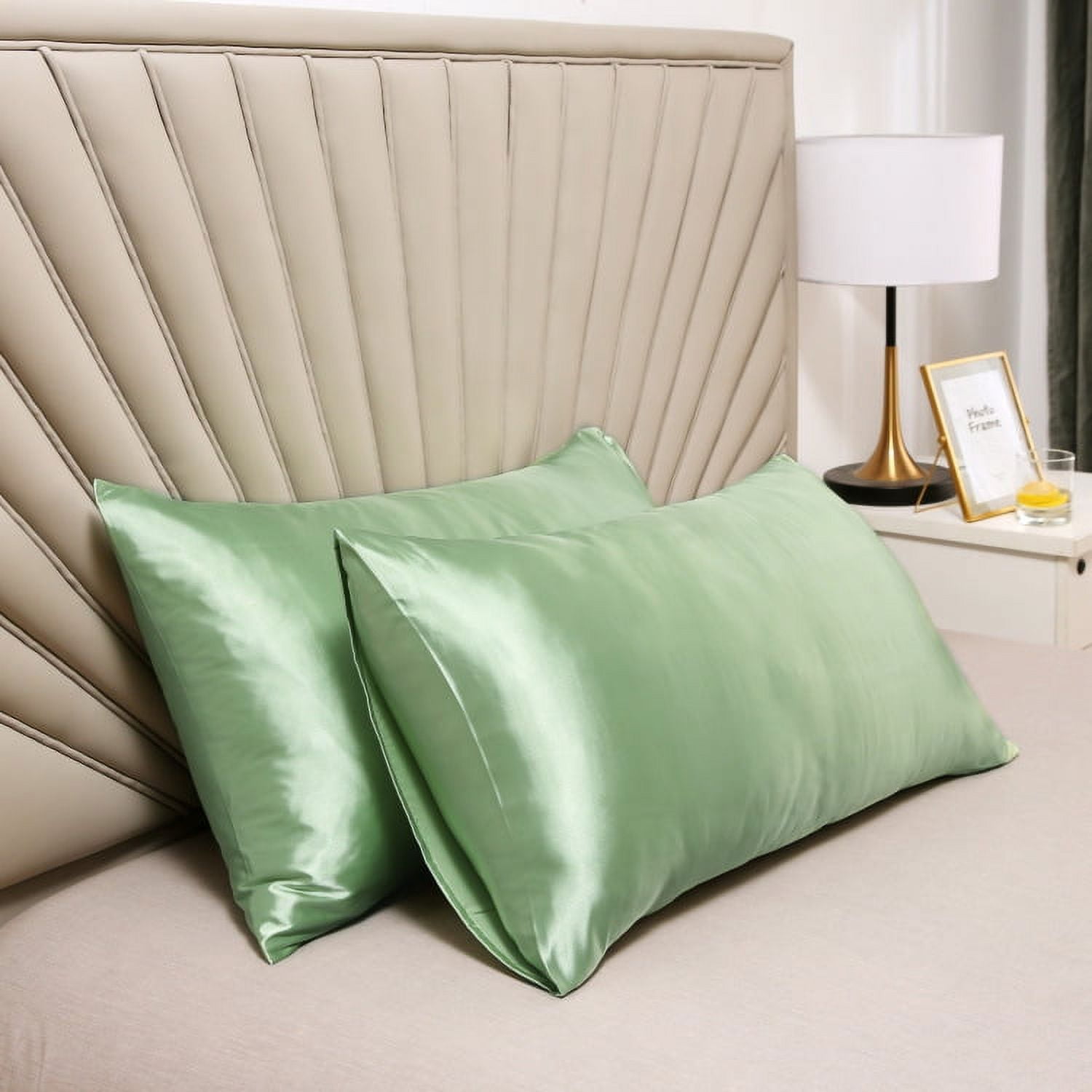 Zhuge 3Pcs Washed silk pillowcase Soft and skin-friendly, silky touch pillowcase, giving the skin a luxurious hug 20.08x29.92inch(Light green）