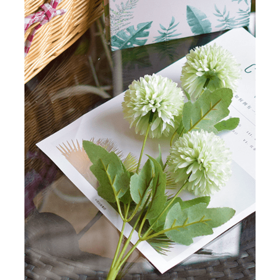 Zhuge 3pcs 3 headed Table Tennis Chrysanthemum Artificial Flowers, Fake flowers, Flores Artificiales Para, Wedding Decor, Green