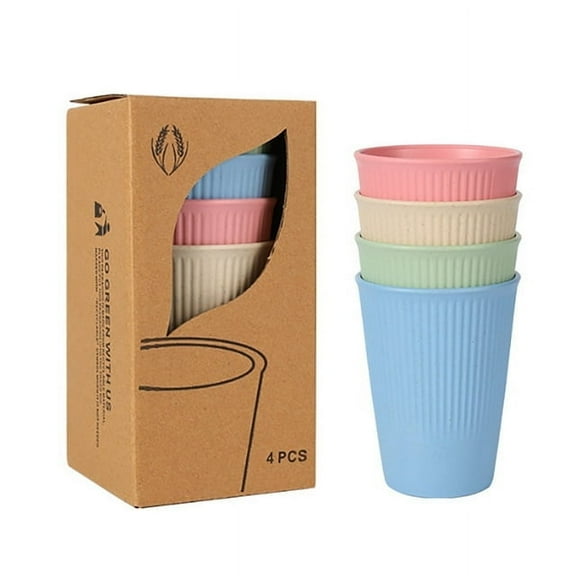 Zhuge 4 Pack Wheat Straw Cups, Plastic Reusable Cups Unbreakable Drinking Cup Reusable,Drinking Cups for Kitchen(4 Color)