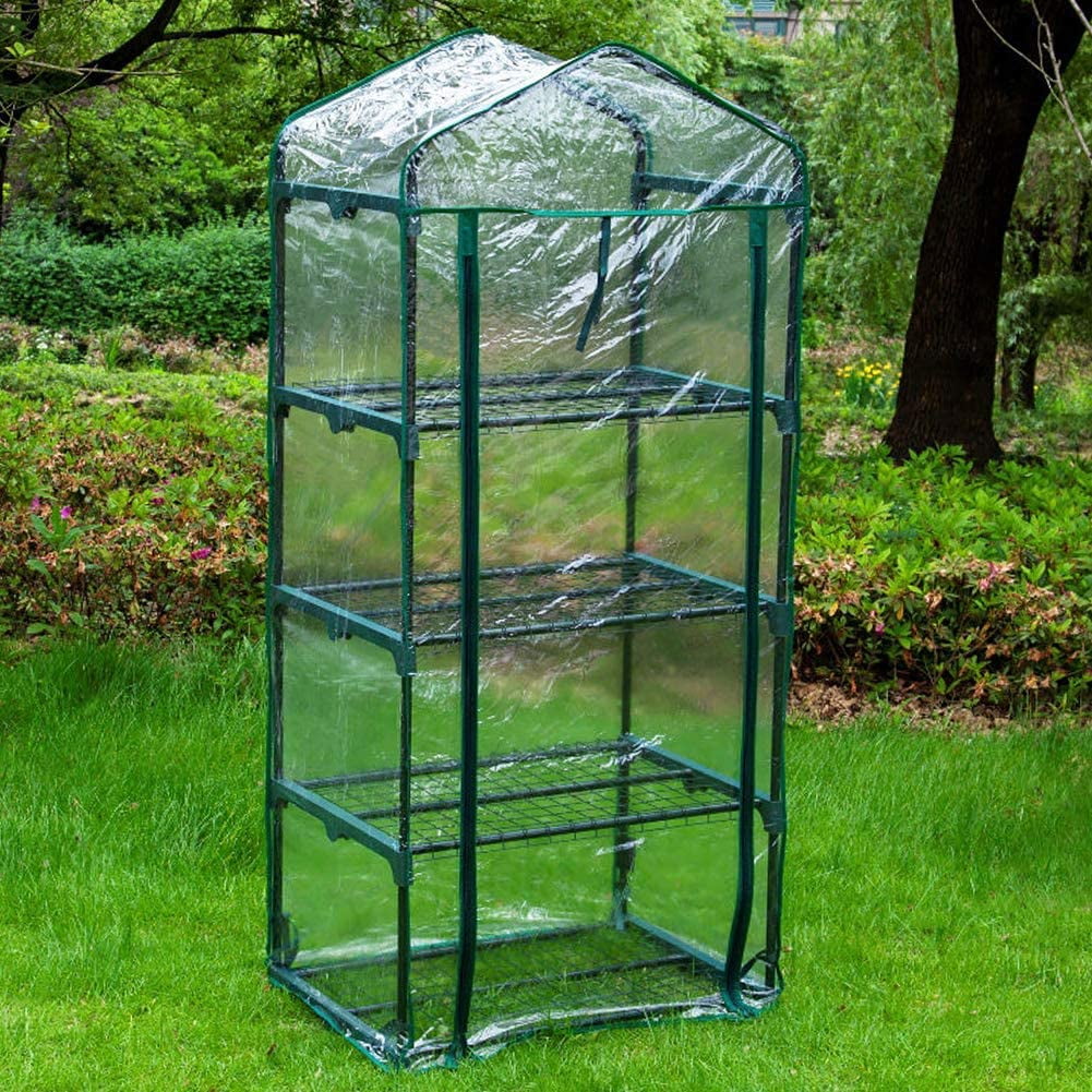 Zhuge 4-Tier Greenhouse Tents Portable Garden Green House Flower Plants Durable PVC Cover, Garden Greenhouse with Roll-Up Zipper Door for Garden Yard Patio Indoor Outdoor Plants(Only Cover)
