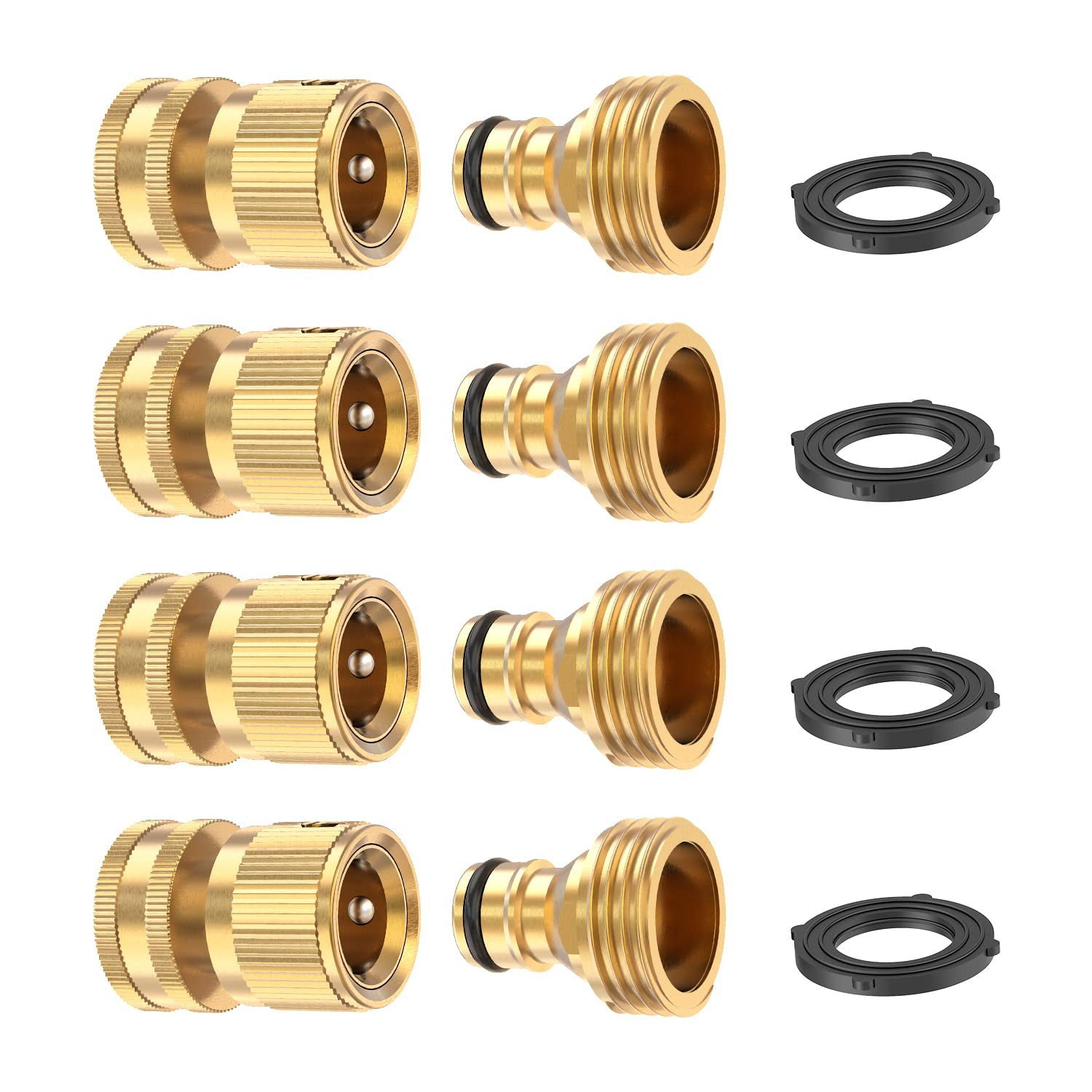Zhuge 4-piece garden hose connector solid brass 3/4 inch quick water hose connector leak free heavy-duty garden hose connector female and male adapters