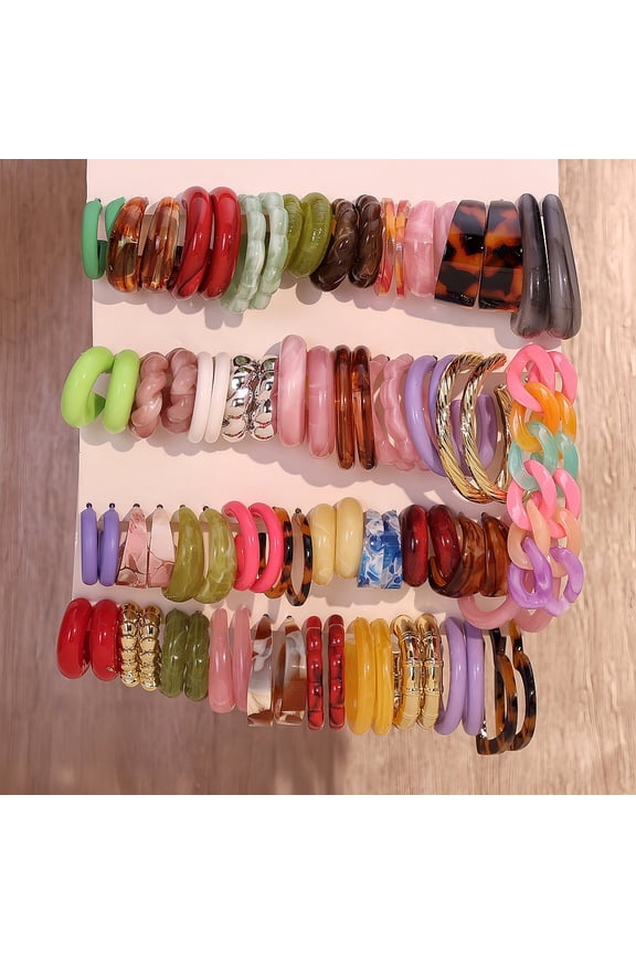 40 Pairs C-Shaped Hoop Earring Set, Fashion Resin Acrylic Hoop Earrings Trendy Jewelry Accessories for Women Daily Wear, W03
