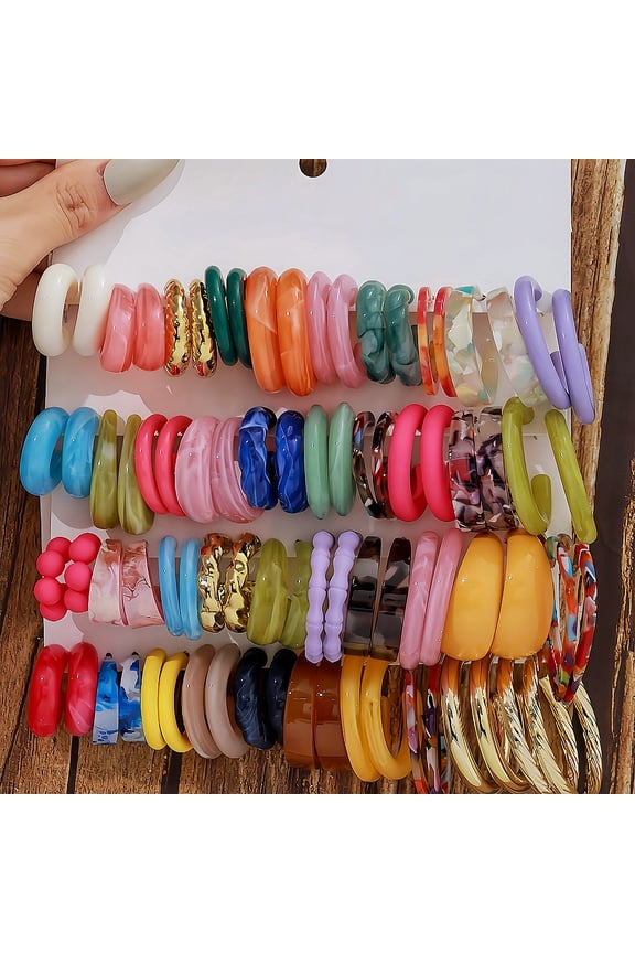 40 Pairs C-Shaped Hoop Earring Set, Fashion Resin Acrylic Hoop Earrings Trendy Jewelry Accessories for Women Daily Wear, W06