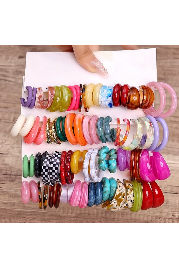 40 Pairs C-Shaped Hoop Earring Set, Fashion Resin Acrylic Hoop Earrings Trendy Jewelry Accessories for Women Daily Wear, W07