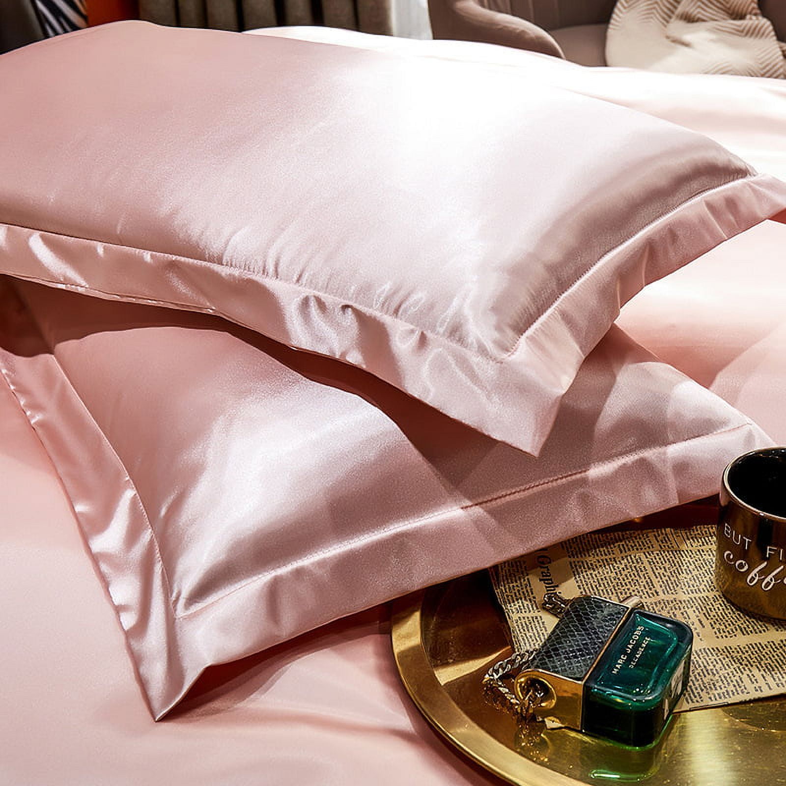 Zhuge 4Pcs Double sided silk pillowcase Soft and skin-friendly, silky touch pillowcase, giving the skin a luxurious hug 18.9x29.13inch(Light jade）