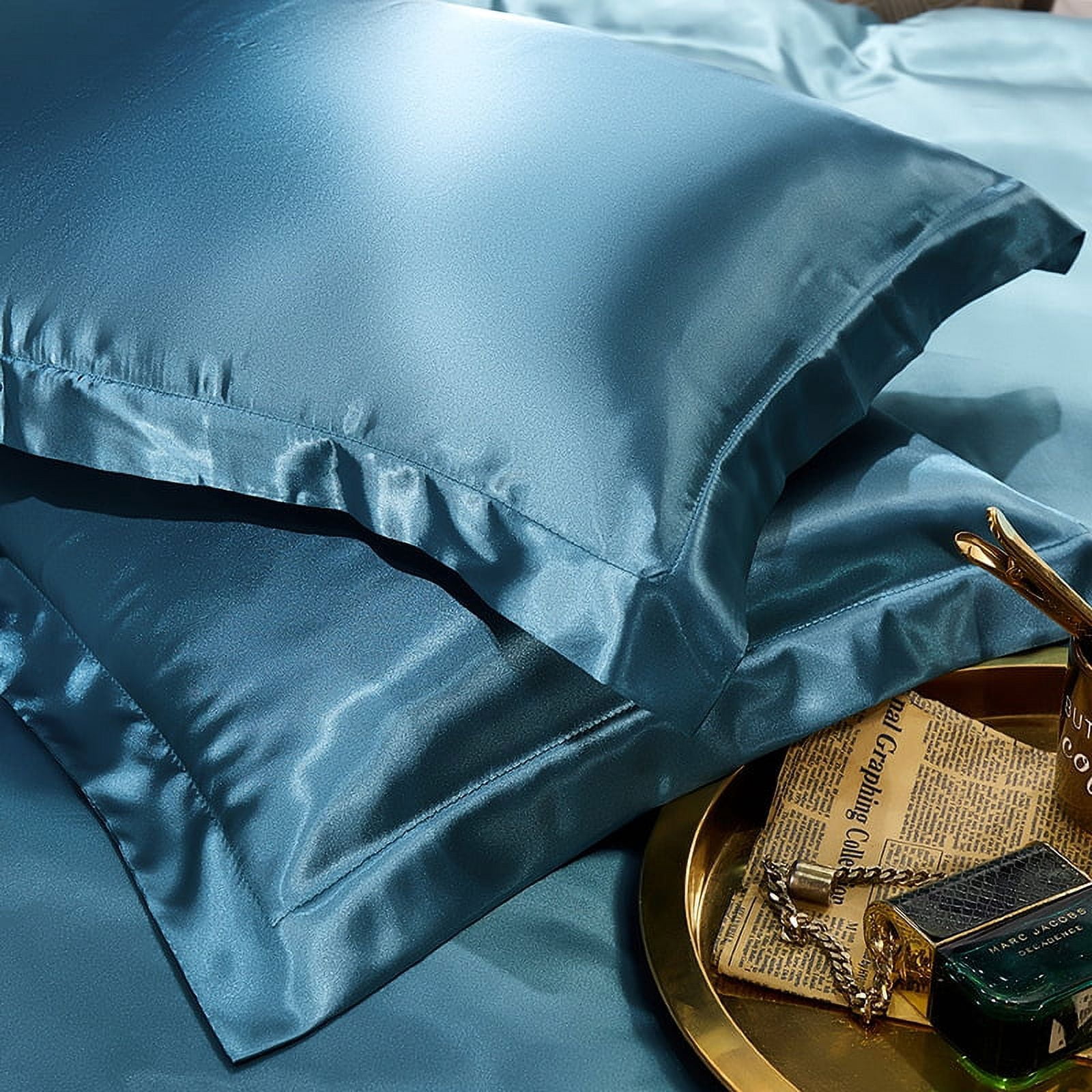 Zhuge 4Pcs Double sided silk pillowcase Soft and skin-friendly, silky touch pillowcase, giving the skin a luxurious hug 18.9x29.13inch(Moon blue）