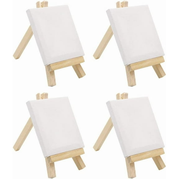 Zhuge 4Pcs Mini Canvas Wood Easel Set,Blank Easel with Canvas Sets,Mini Canvases Panels for Painting,Mini Canvas for Art Painting Drawing Craft