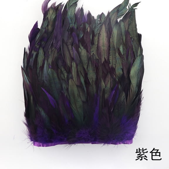 Zhuge 5.4 Yards/Pack Rooster Hackle Feather Fringe Trim, 5-7 Inches Wide, Ideal for DIY Crafts, Costume Decor & Dress Embellishments, Purple