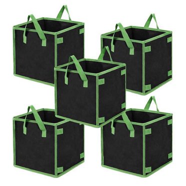 5-Pack 5 Gallon Square Grow Bags - Thick Fabric Pots With Handles For Indoor/Outdoor Gardening