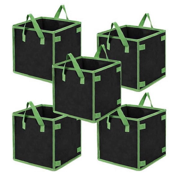 Zhuge 5 Pack 7 Gallon Square Grow Bags, Thick Nonwoven Cubic Fabric Pots with Handles for Indoor and Outdoor Gardening，Black