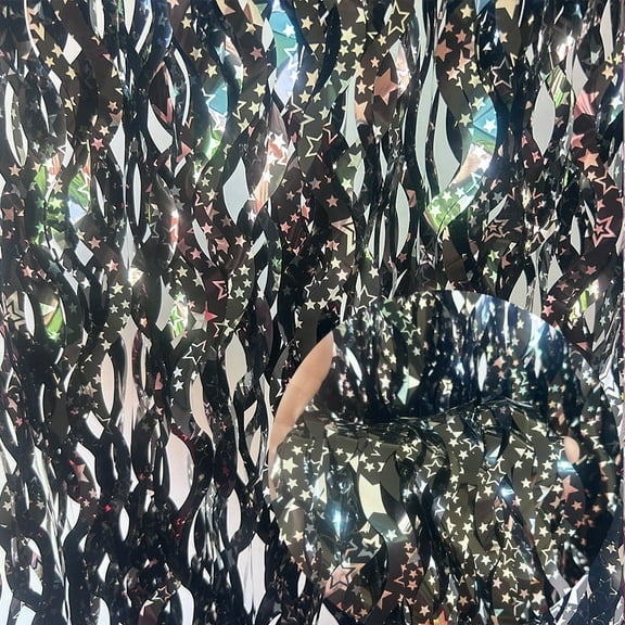 Zhuge 5 Pack Black Party Foil Curtain - 3.3 ft x 6.6 ft Wavy Photo Booth Backdrop Metallic Tinsel Foil Fringe Curtains Background for Birthday Wedding Party Christmas DecorationsStar style