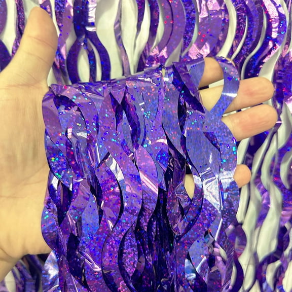 Zhuge 5 Pack Purple Party Foil Curtain - 3.3 ft x 6.6 ft Wavy Photo Booth Backdrop Metallic Tinsel Foil Fringe Curtains Background for Birthday Wedding Party Christmas Decorations