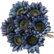 Zhuge 5-Piece Blue Silk Sunflower Bouquet   Long Stem Artificial Flowers for Outdoor & Party Decor