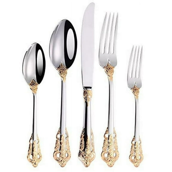 Zhuge 5 Piece Cutlery Set Vintage Flatware Stainless Steel Spoon Fork Knife Set