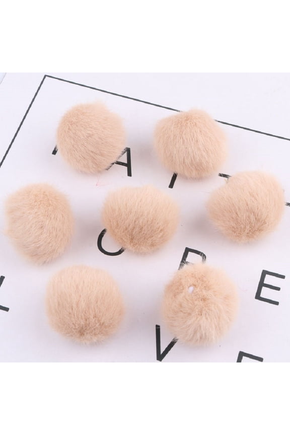 50-Pack 1 Inch Faux Fur Fluffy Balls, Soft Faux Rabbit Fur Plush with Elastic Loop for Hats, Bags, Keychains, Knitting & DIY Craft Projects, Khaki