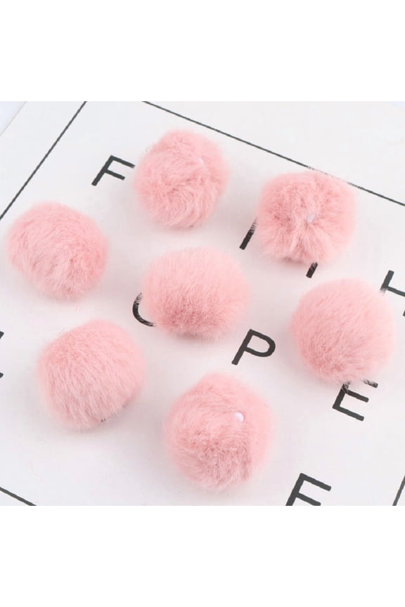 50-Pack 1 Inch Faux Fur Fluffy Balls, Soft Faux Rabbit Fur Plush with Elastic Loop for Hats, Bags, Keychains, Knitting & DIY Craft Projects, Pink