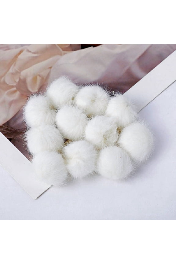 50-Pack 1 Inch Faux Fur Fluffy Balls, Soft Faux Rabbit Fur Plush with Elastic Loop for Hats, Bags, Keychains, Knitting & DIY Craft Projects, White