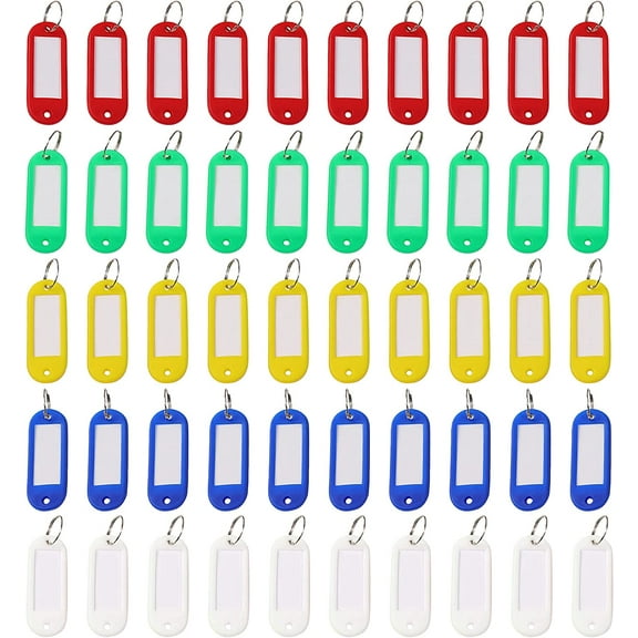 Zhuge 50 Pcs Assorted Color Key ID Label Tags Split Ring Keyring Keychain