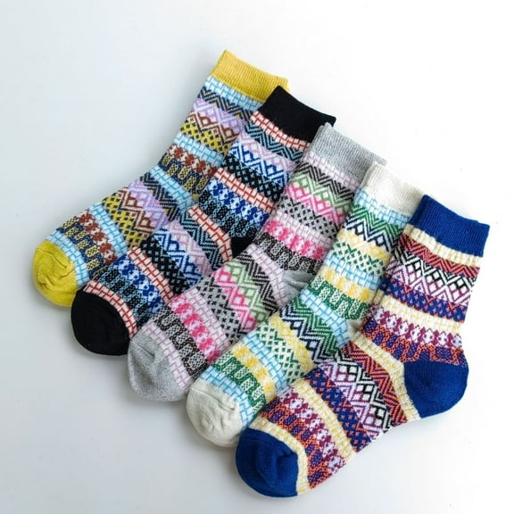 Zhuge 5Pack Womens Vintage Winter Soft Warm Thick Cold Knit Wool Crew Socks,Multicolor-Tian