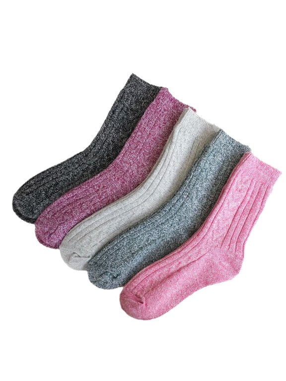 5Pack Womens Vintage Winter Soft Warm Thick Cold Knit Wool Crew Socks,Multicolor-Twist powder