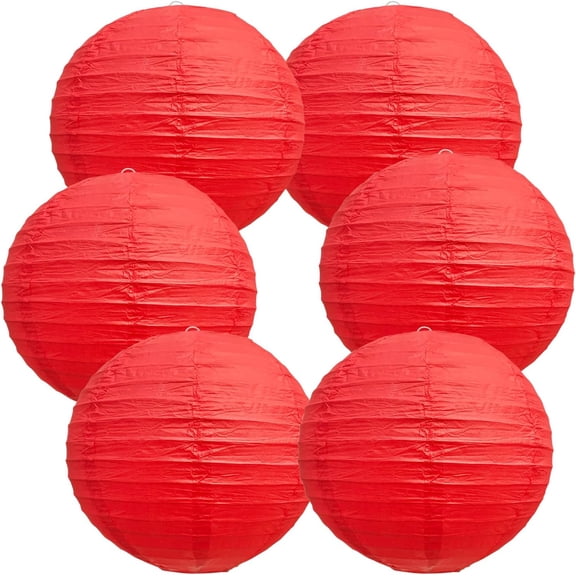 Zhuge 6 Pack 8 Inch Red Round Paper Lanterns, Hanging Foldable Lamp Decor for Wedding Birthday Valentine Baby Bridal Shower Party