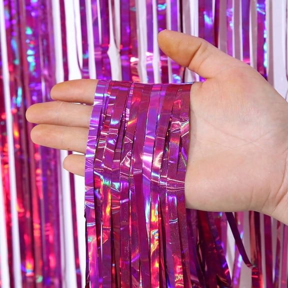 Zhuge 6 Pack Colorful laser Fringe Curtain Backdrop, 3.3x6.56Ft Sparkle Metallic Tinsel Foil Fringe Background for Photo Booth Birthday Wedding Party Thanksgiving Christmas DecorationsRose