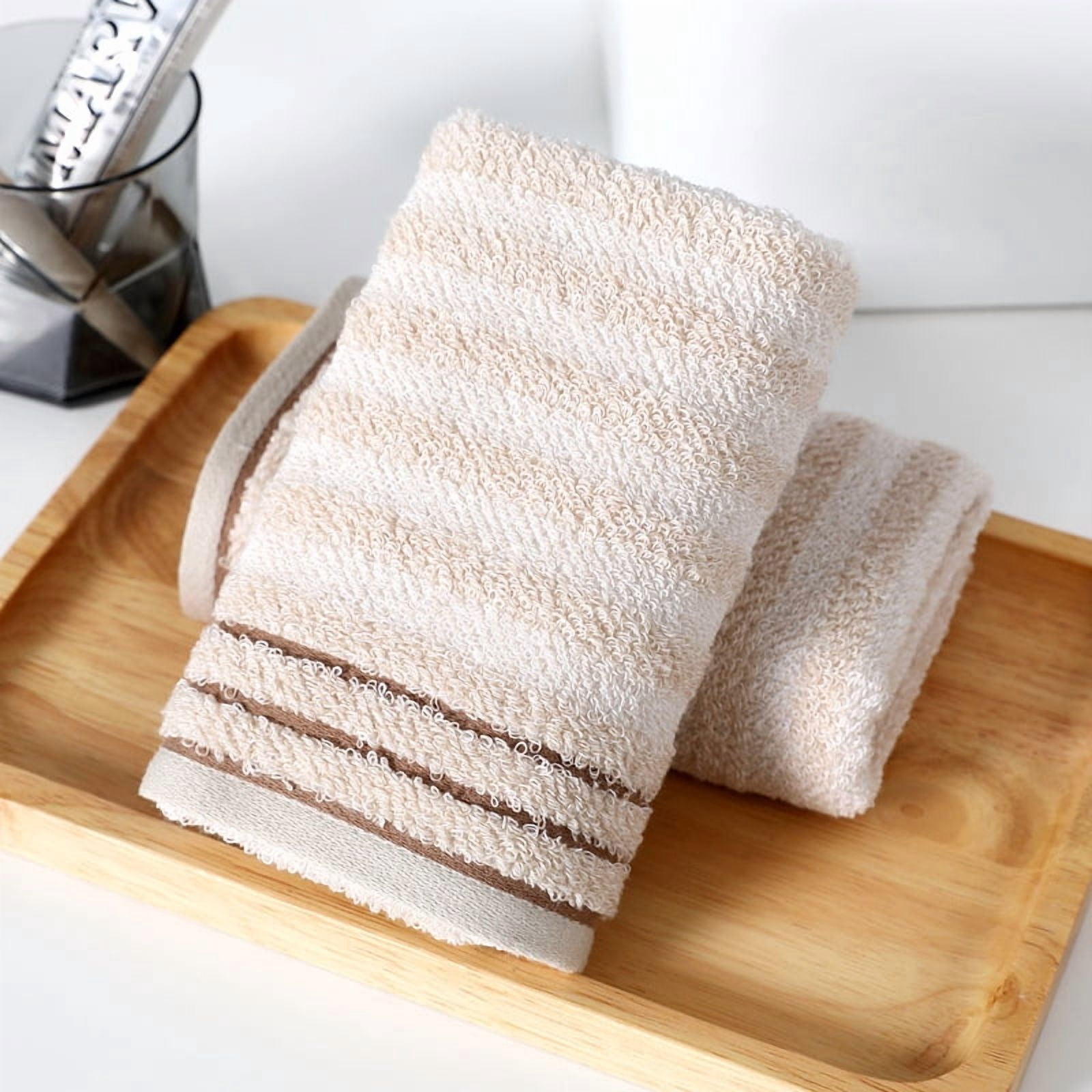 Zhuge 6-Pack Khaki Quick Dry Face Towels 34×72cm, Premium Cotton Soft Absorbent Washcloths, Reusable Bathroom Towels for Daily Shower & Facial Care