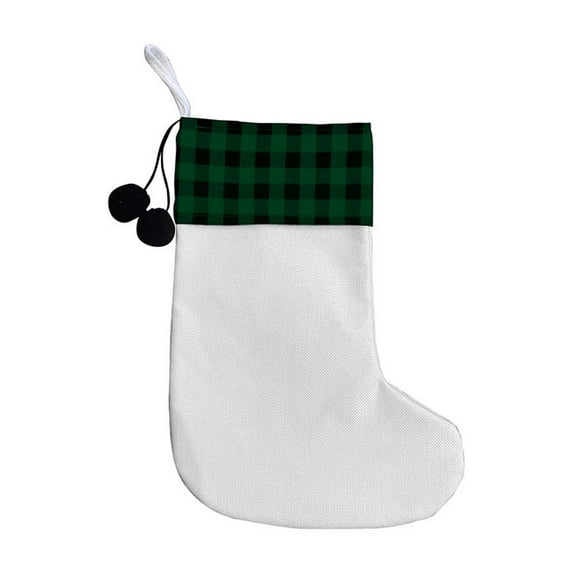 Zhuge 6 Pcs Christmas Burlap Christmas Stockings Hanging Stockings Plain Xmas Decorative Linen Stockings for DIY Craft Christmas Holiday Decoration Gift Bag,Black Ball - Black and Green Grid
