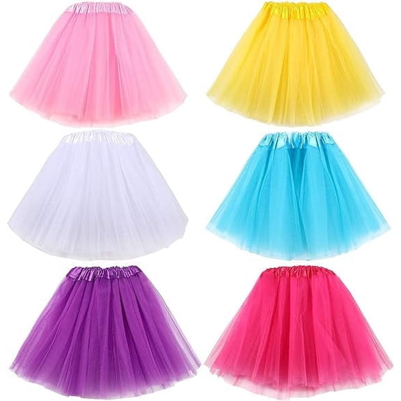 Zhuge 6 Pcs Tutus for Girls 3 Layer Ballet Tutus Skirts Birthday Party Favor Princess Dress UpPink, yellow, white, blue, purple, red