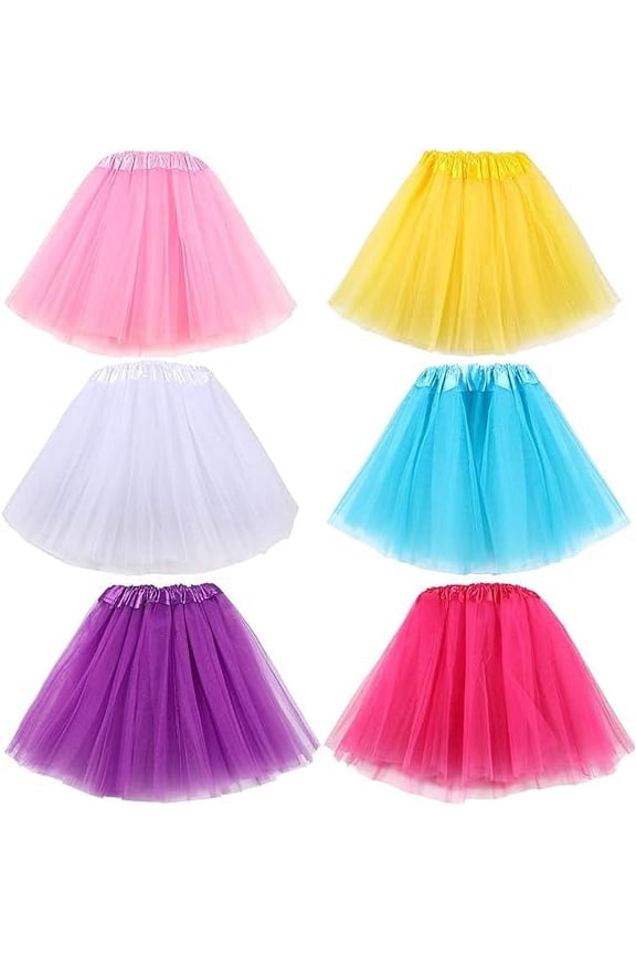6 Pcs Tutus for Girls 3 Layer Ballet Tutus Skirts Birthday Party Favor Princess Dress UpPink, yellow, white, blue, purple, red