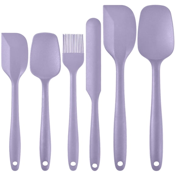 Zhuge 6-Piece Silicone Cooking Scraper Set, Heat Tolerant Non-Scratch Cookware Turners, Multi-Purpose Kitchen Utensils for Stirring, Baking & Blending, Easy Dishwasher Clean, Purple