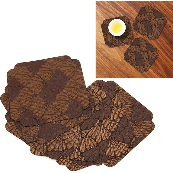 Zhuge 6Pcs Square Coasters for Drinks, Rustic Drink Cup Coaster for Coffee Mugs Drinking Cups, Non Slip Coasters for Tabletop Protection(Brown)
