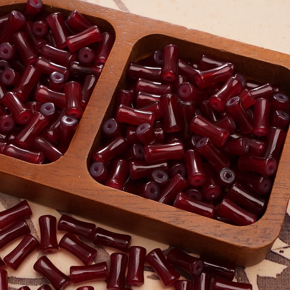 Zhuge 6x12mm Bamboo Texture Glass Beads 120pcs, Loose Bead Set for Handmade Jewelry, Bracelets, Necklaces, Hair Pins & Tassel Craft Supplies, Wine Red