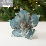 Zhuge 7.87in Large Heads Christmas Glitter Magnolia Flowers Christmas Tree Ornaments Set of 6 Giant Artificial Flowers with Long Stems for Xmas Tree Holiday Decorations, Blue