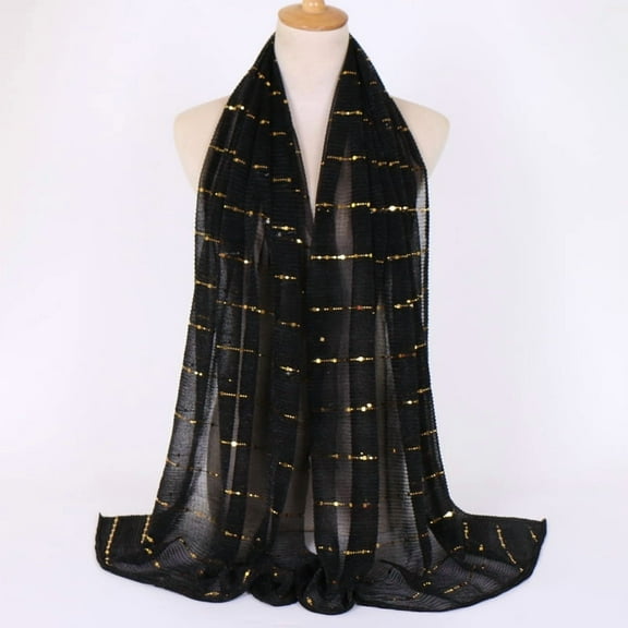 Zhuge 70.9*25.6in Women's Sparkly Sequin Shawl Wrap, Lightweight Glitter Scarf Perfect for Evening Dresses Formal Occasions, Black