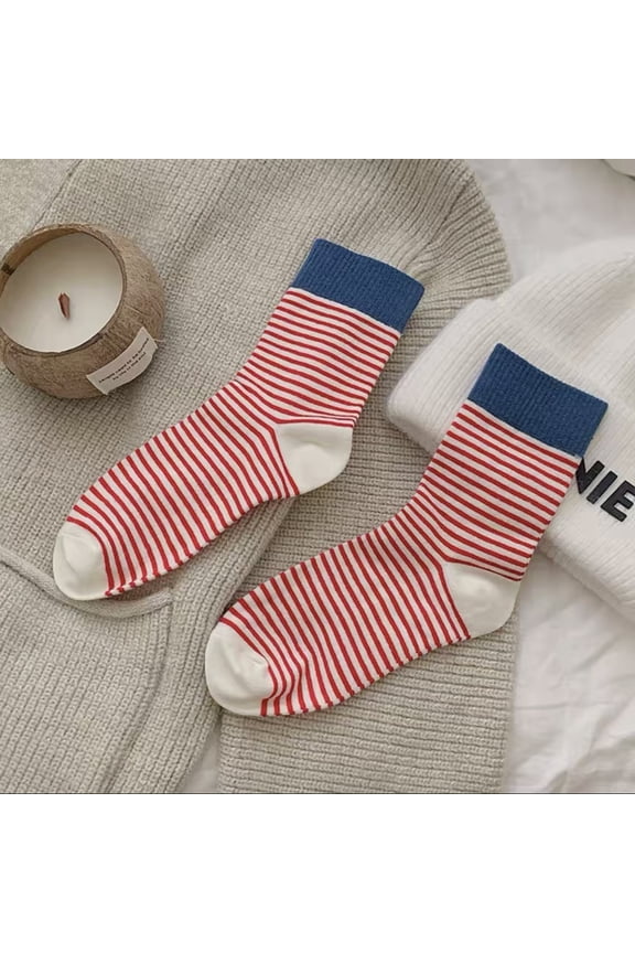 8 Pairs Womens Retro Style Colorful Striped Crew Socks,Cute Athletic Design for Casual & Active WearBlue ring
