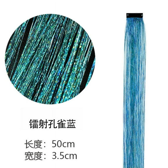 Zhuge 8 Pcs/set Multi-Color Highlight Tinsel Hair Extensions, Clip-In Sparkling Glitter Streaks, Shiny Bling Hairpieces for Party LooksPeacock Blue