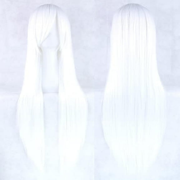 Zhuge 80cm Long Straight Natural Hair Cosplay Wigs with Bangs Colorful Halloween Costume Party Wig for Girl ( Pure White)