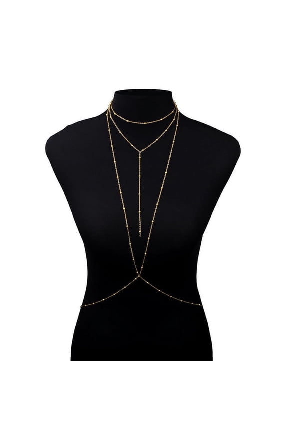 Adjustable Boho-Chic Body Chain, Single Piece Trendy Body Jewelry Necklace for Summer Beach, Party & Festival Wear,A21
