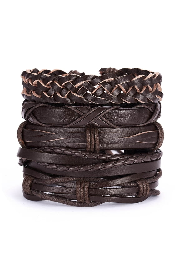 Adjustable Braided Leather Cuff Bracelet, Stylish Handwoven Wristband for Daily & Casual Wear-C02