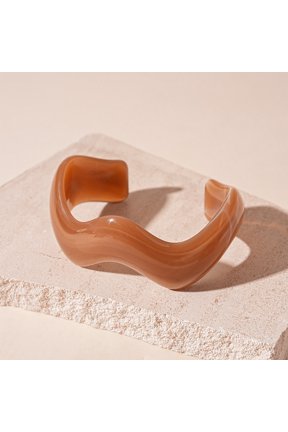 Adjustable Open-Cuff Irregular Resin Bangle, Single Piece Contemporary Acrylic Wrist Accessory,Brown