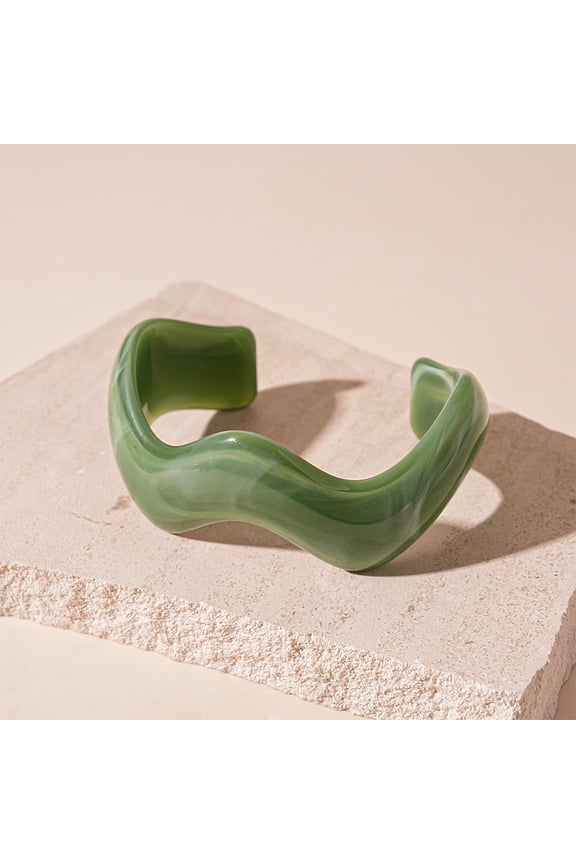 Adjustable Open-Cuff Irregular Resin Bangle, Single Piece Contemporary Acrylic Wrist Accessory,Light Green