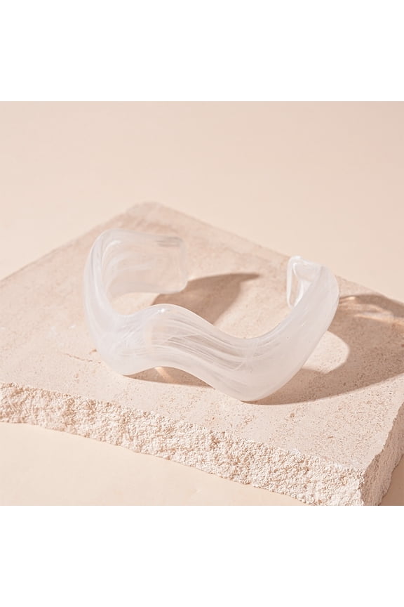 Adjustable Open-Cuff Irregular Resin Bangle, Single Piece Contemporary Acrylic Wrist Accessory,White
