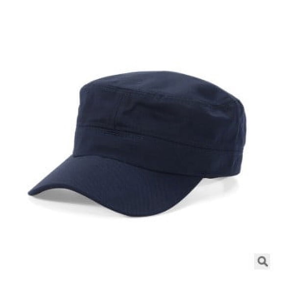 Zhuge Adjustable Unisex Flat Top Twill Classic Baseball Cap Military Cap 22-23.6 Inch Cadet Hat (Navy)